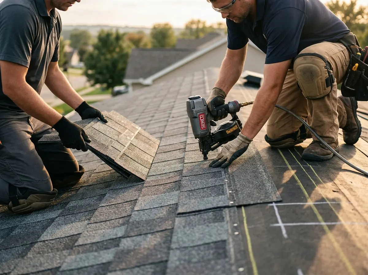 Professional roofer working on a residential roof in Hardeeville